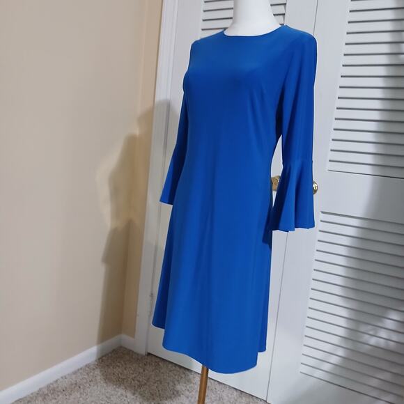 Tommy HIlfiger SZ 2 Royal Blue Long-bell-sleeved Knee-Length Hidden Zipper Dress - Picture 5 of 11